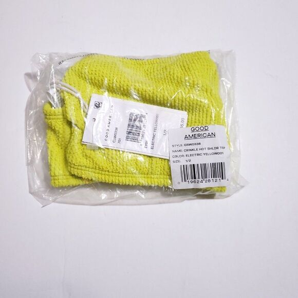 Good American Crinkle One Shoulder Bikini Swim Top Always Fits Yellow Size 1/2 - Picture 4 of 8